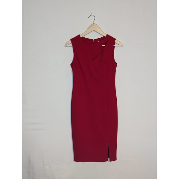 Calvin Klein red fitted cocktail dress sleeveless large keyhole womens small - Picture 2 of 9